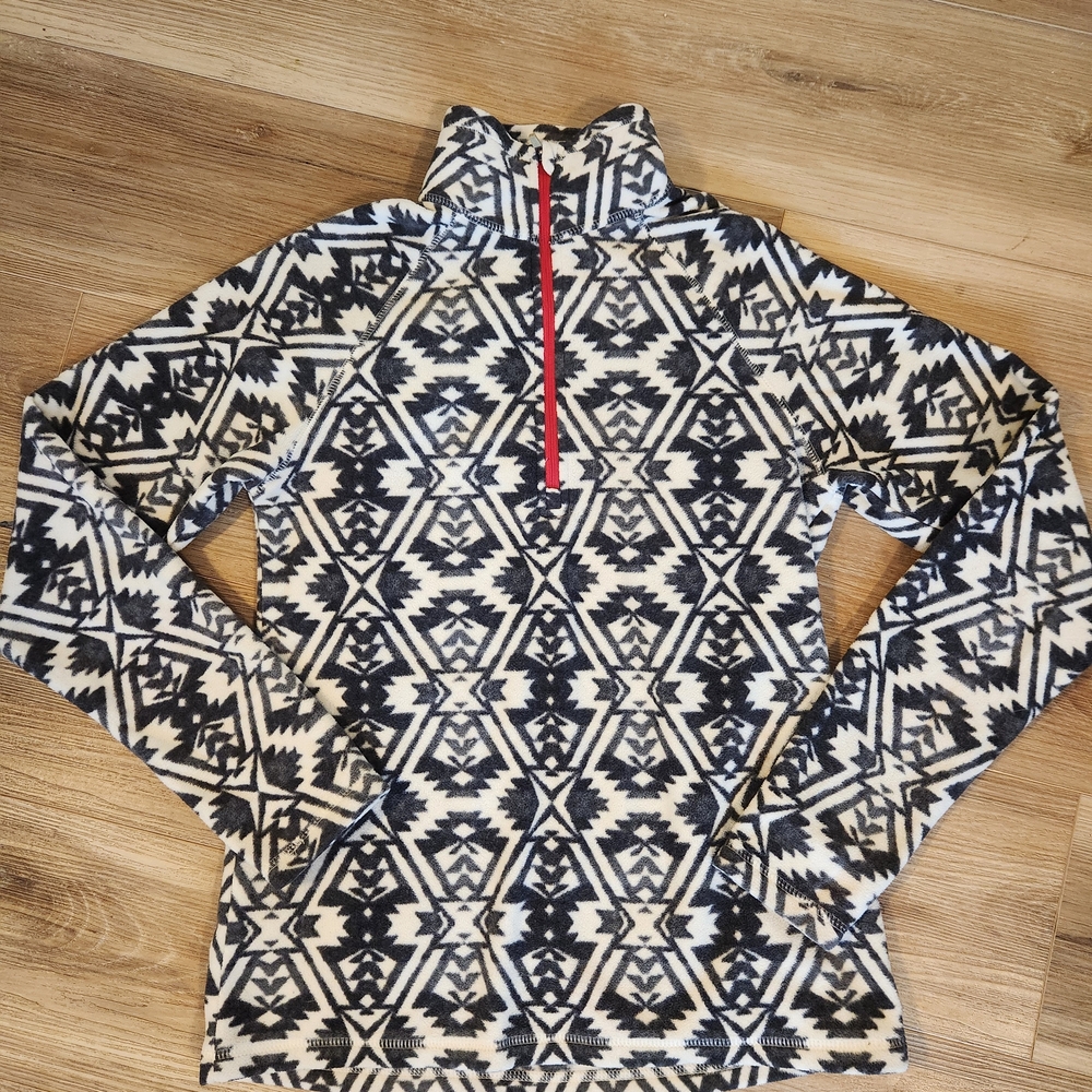 Eddie Bauer Black and White Geometric  Half Zip Sweatshirt | Size XS
